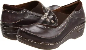 Spring Step L'Artiste Burbank Leather Clogs for Women | Designer Hand-Painted Slip-On Shoes | Ladies Casual Platform Clog for Work, Brown Nubuck EU 40 / US 9