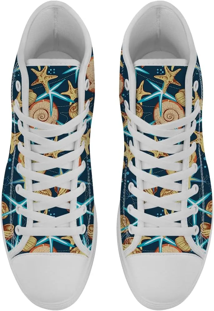 Starfish Shoes High Top Canvas Sneakers Lace Up Casual Walking Shoes for Men Women