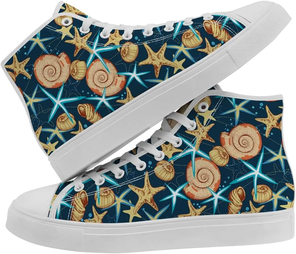 Starfish Shoes High Top Canvas Sneakers Lace Up Casual Walking Shoes for Men Women