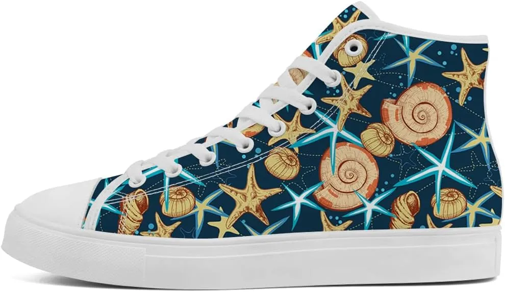 Starfish Shoes High Top Canvas Sneakers Lace Up Casual Walking Shoes for Men Women
