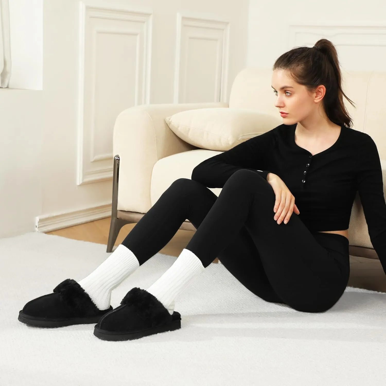 Stelle Women's Furry Platform Comfy Slippers Winter Fluffy Cozy Plush Home Shoes Indoor Outdoor
