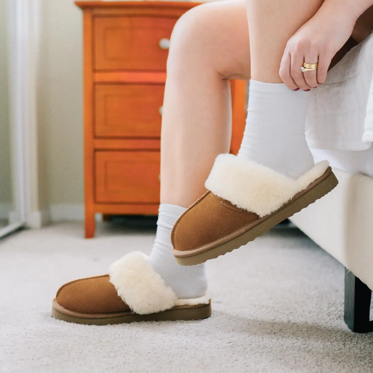 Stelle Women's Furry Platform Comfy Slippers Winter Fluffy Cozy Plush Home Shoes Indoor Outdoor
