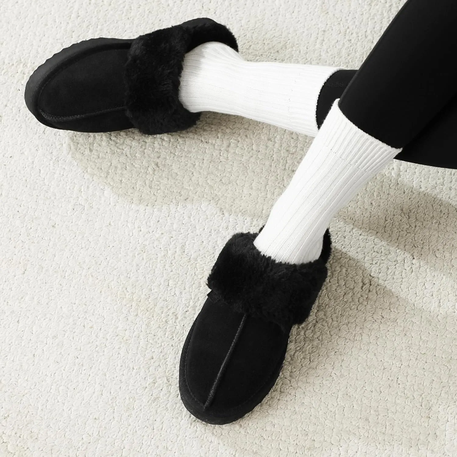 Stelle Women's Furry Platform Comfy Slippers Winter Fluffy Cozy Plush Home Shoes Indoor Outdoor