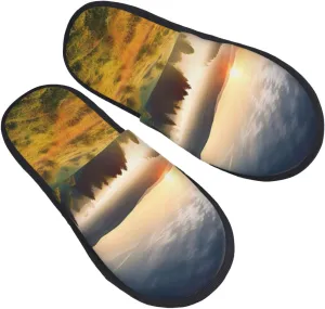 Sunrise Nature Scenery Furry House Slippers for Women Men Soft Fuzzy Slippers Indoor Casual Plush House Shoes