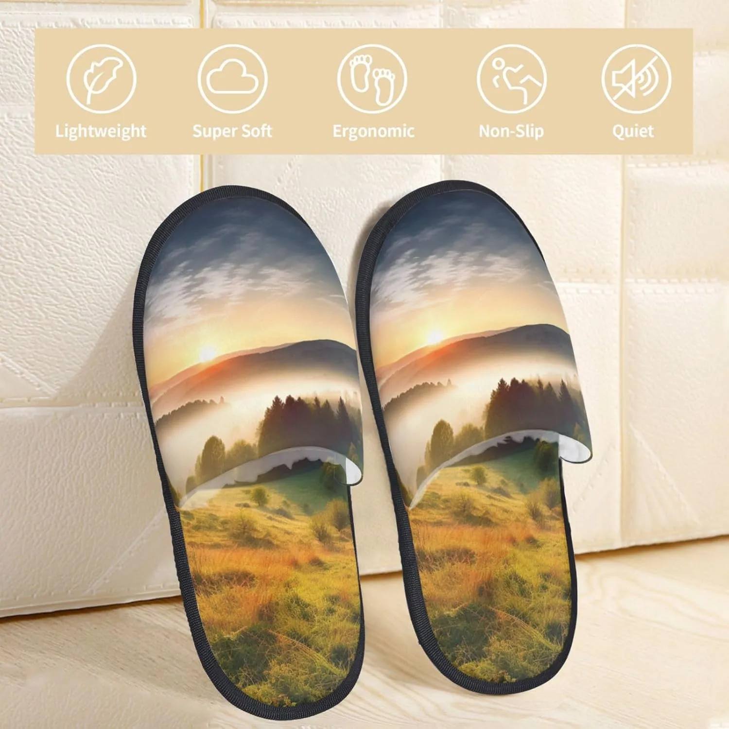 Sunrise Nature Scenery Furry House Slippers for Women Men Soft Fuzzy Slippers Indoor Casual Plush House Shoes