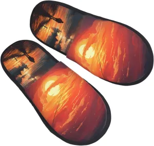 Sunset art Furry House Slippers for Women Men Soft Fuzzy Slippers Indoor Casual Plush House Shoes Large