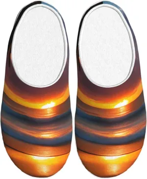 Sunset beach print Winter Home Warm Slippers, Plush Soft Bottom Slippers, Womens Indoor Scuff Slippers