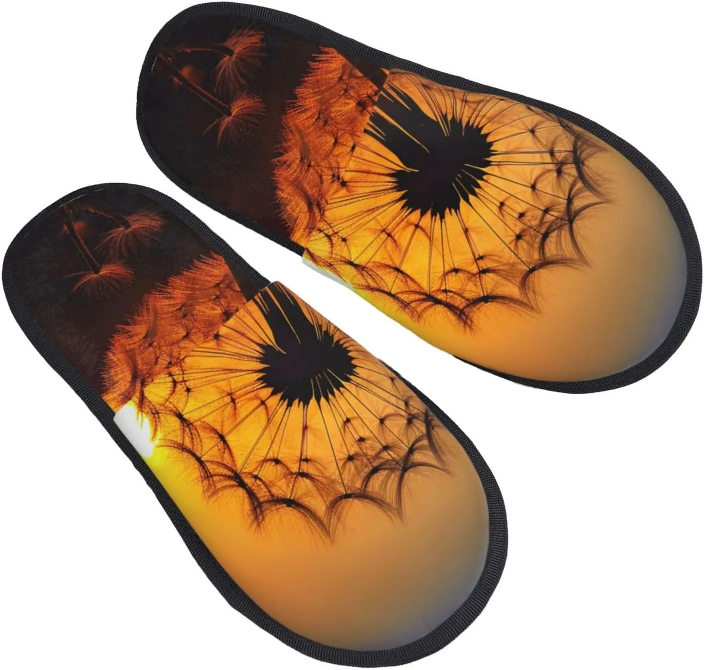 Sunset Dandelion Furry House Slippers for Women Men Soft Fuzzy Slippers Indoor Casual Plush House Shoes Medium