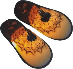 Sunset Dandelion Furry House Slippers for Women Men Soft Fuzzy Slippers Indoor Casual Plush House Shoes Medium
