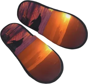 Sunset dolphins Furry House Slippers for Women Men Soft Fuzzy Slippers Indoor Casual Plush House Shoes