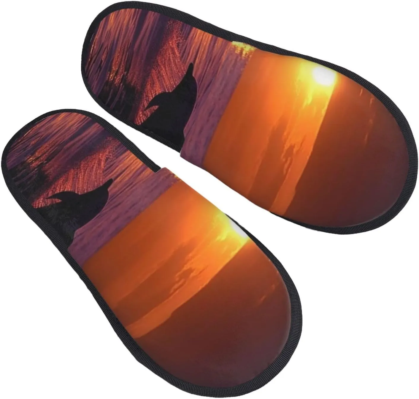 Sunset dolphins Furry House Slippers for Women Men Soft Fuzzy Slippers Indoor Casual Plush House Shoes