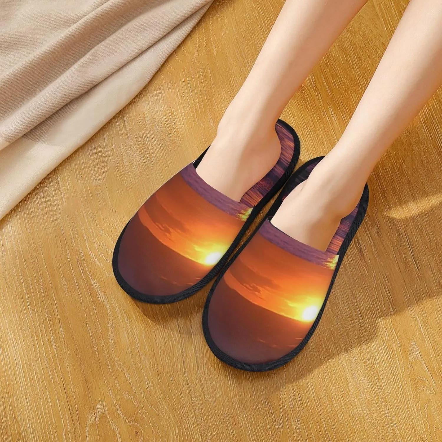 Sunset dolphins Furry House Slippers for Women Men Soft Fuzzy Slippers Indoor Casual Plush House Shoes