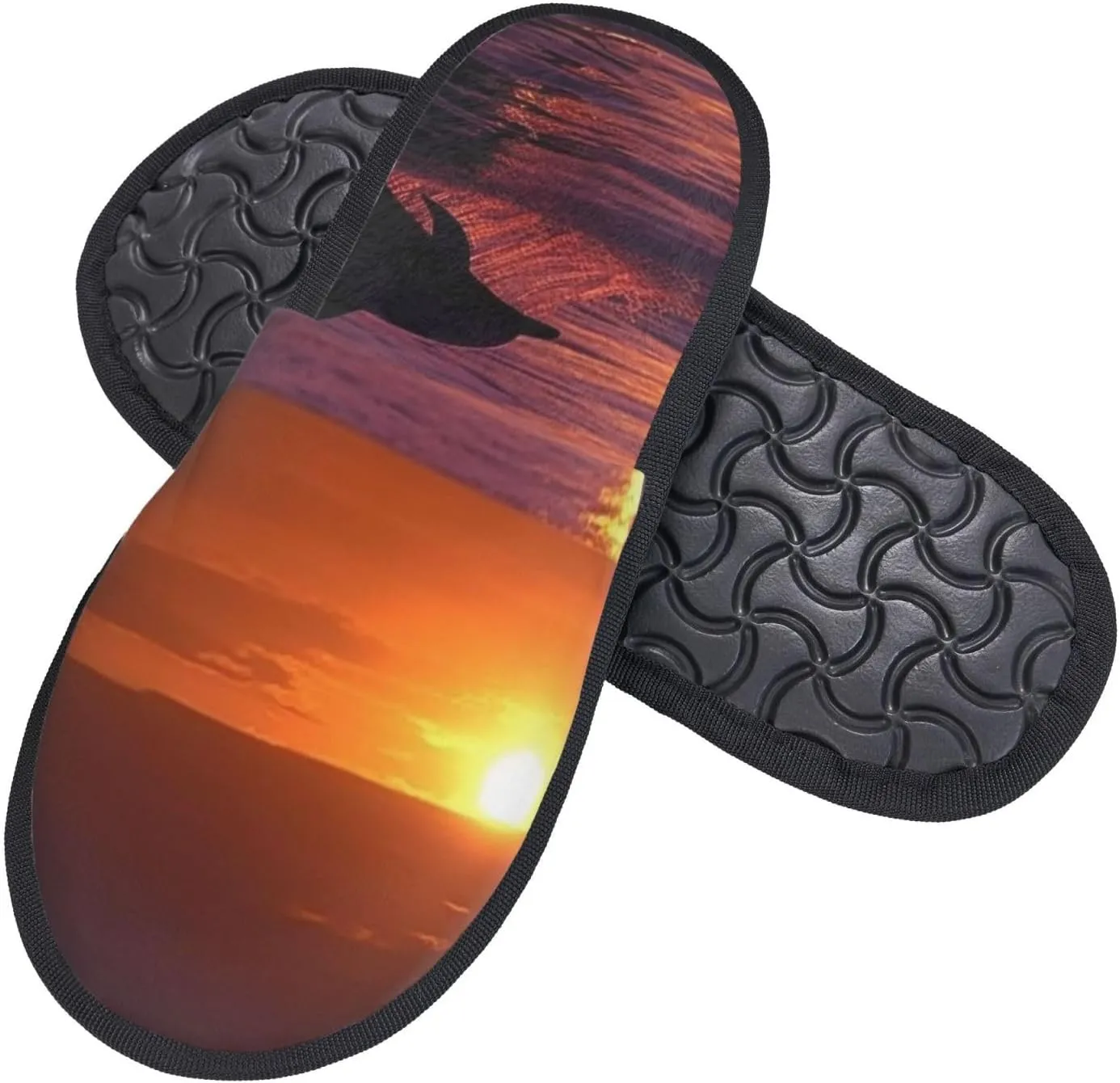 Sunset dolphins Furry House Slippers for Women Men Soft Fuzzy Slippers Indoor Casual Plush House Shoes