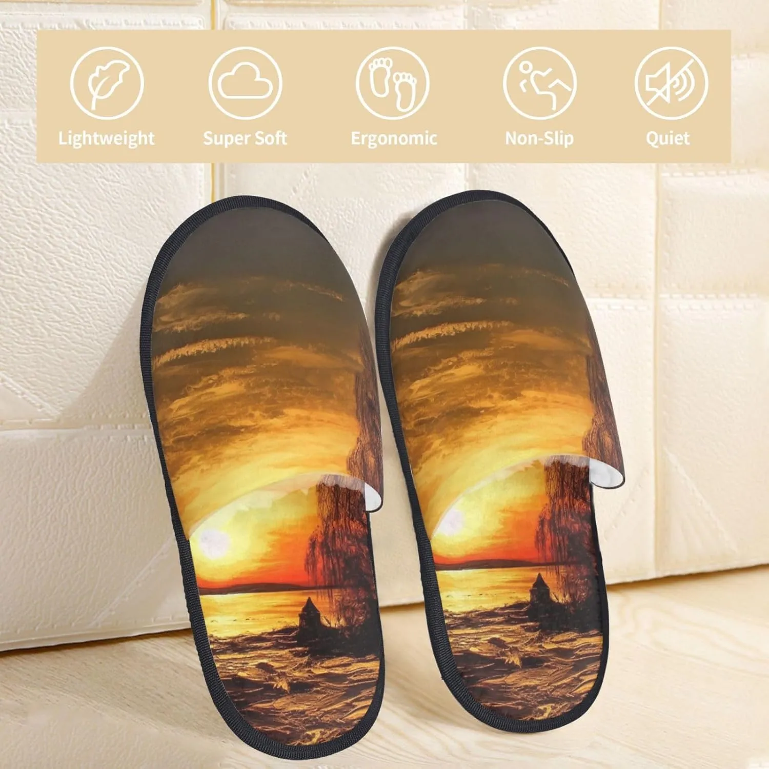Sunset Furry House Slippers for Women Men Soft Fuzzy Slippers Indoor Casual Plush House Shoes