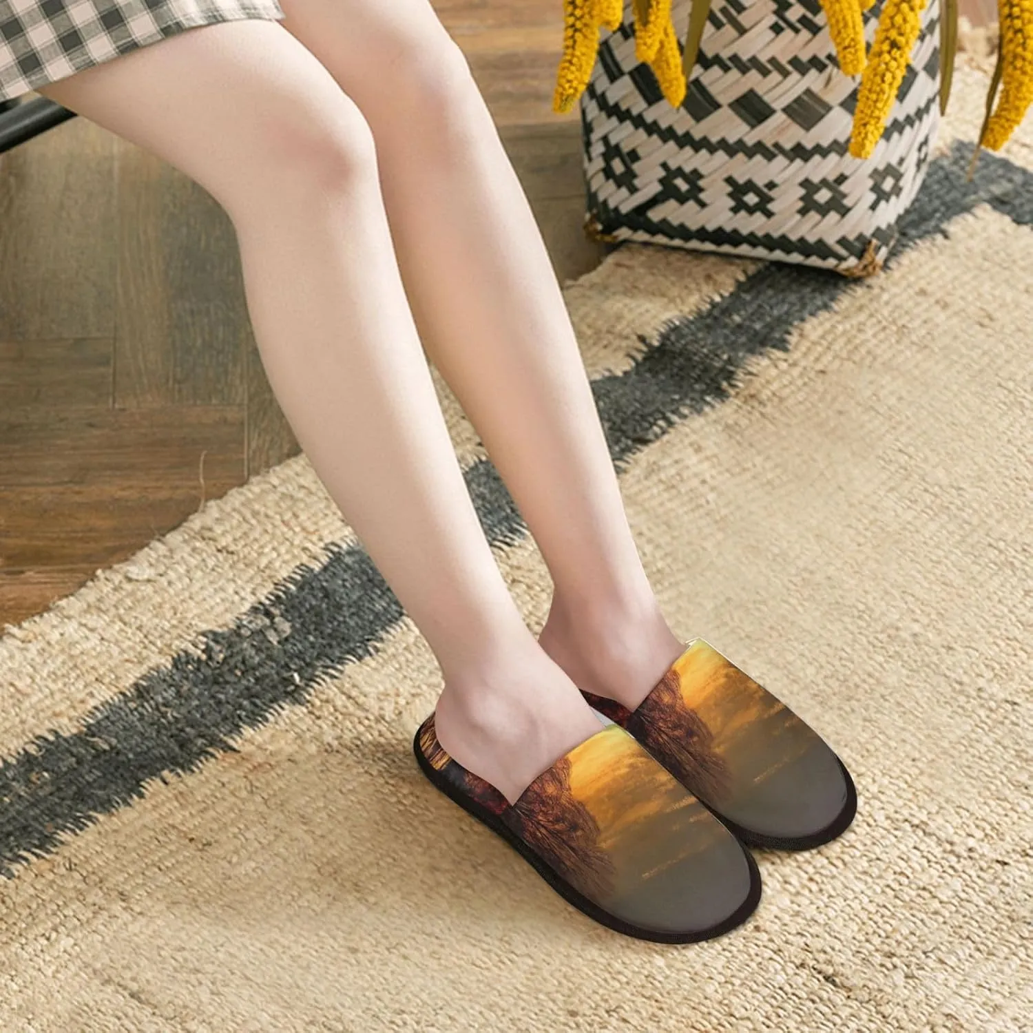 Sunset Furry House Slippers for Women Men Soft Fuzzy Slippers Indoor Casual Plush House Shoes