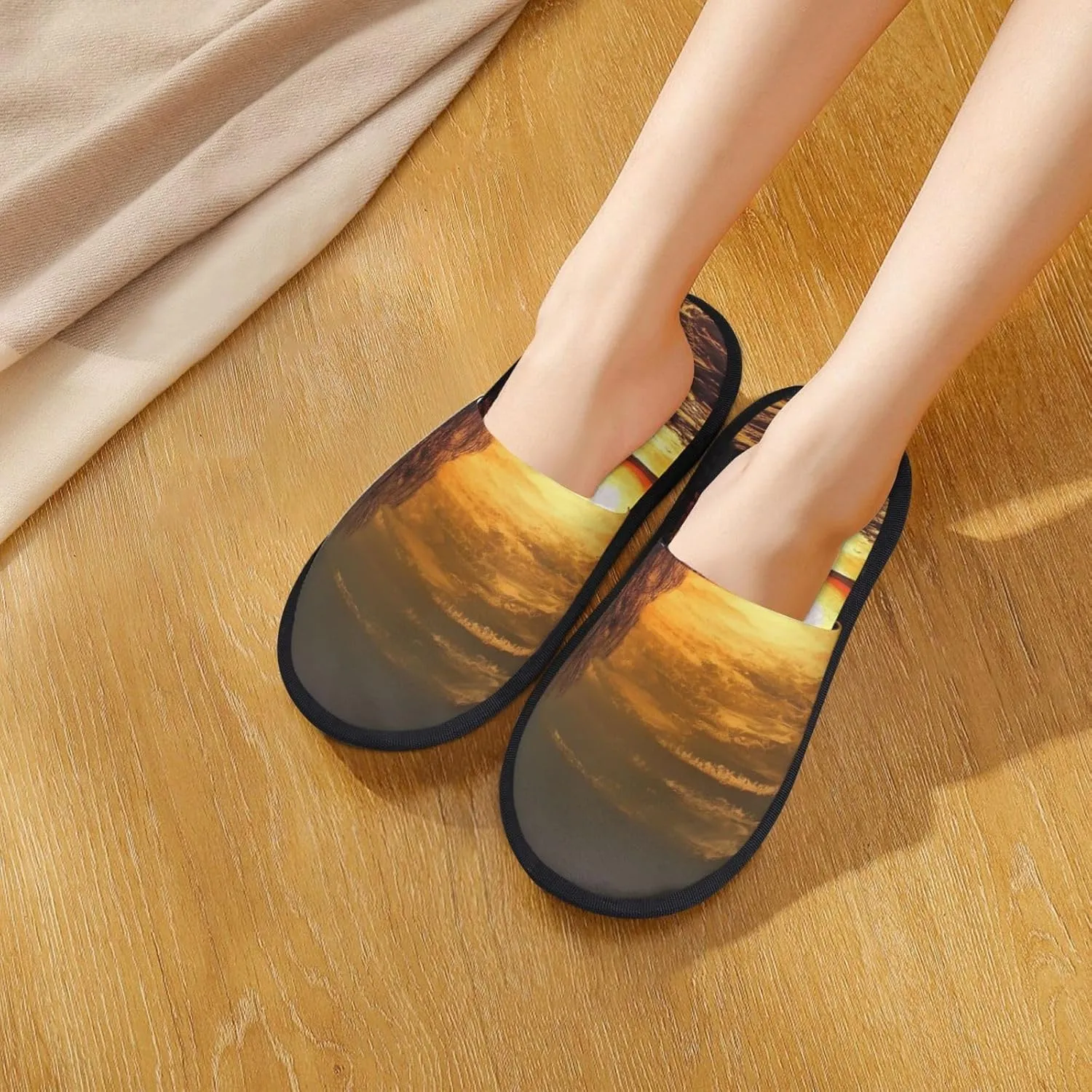 Sunset Furry House Slippers for Women Men Soft Fuzzy Slippers Indoor Casual Plush House Shoes