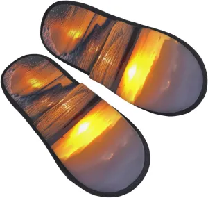 Sunset Ocean Furry House Slippers for Women Men Soft Fuzzy Slippers Indoor Casual Plush House Shoes Medium
