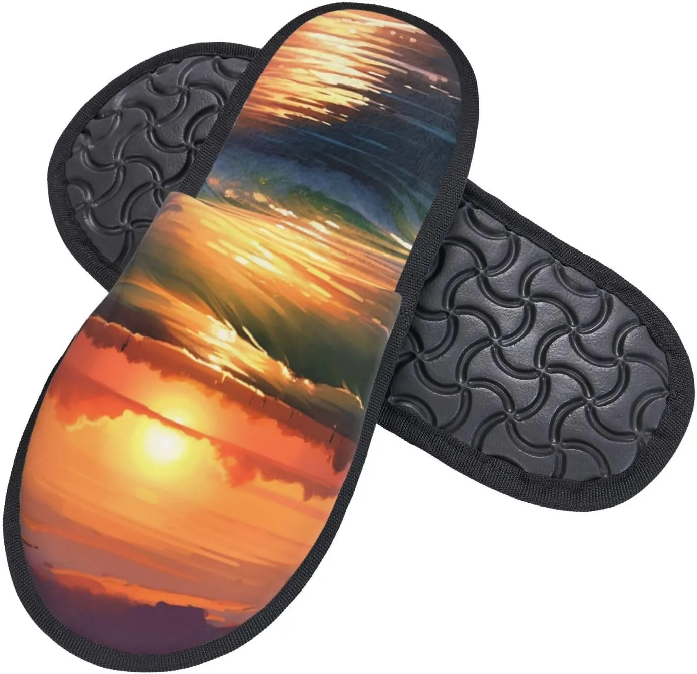 Sunset Seaside Furry House Slippers for Women Men Soft Fuzzy Slippers Indoor Casual Plush House Shoes