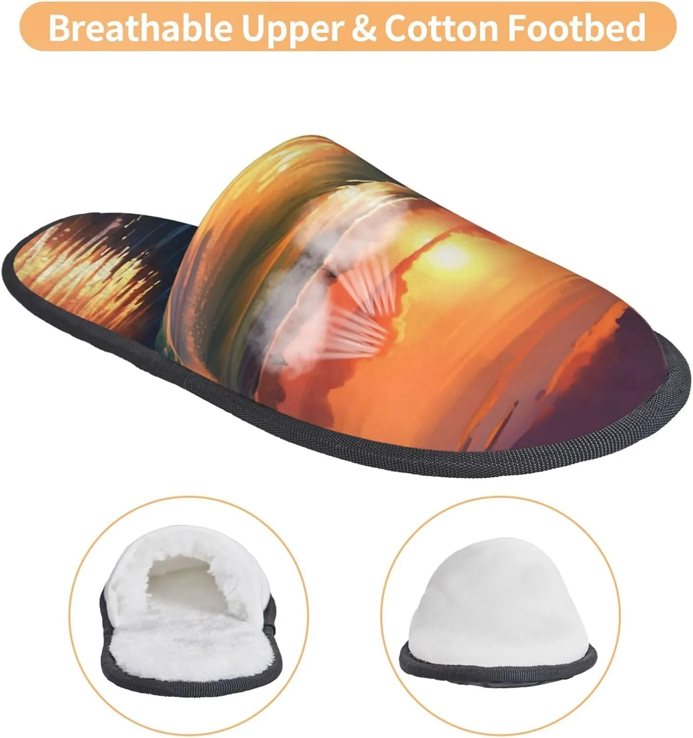 Sunset Seaside Furry House Slippers for Women Men Soft Fuzzy Slippers Indoor Casual Plush House Shoes