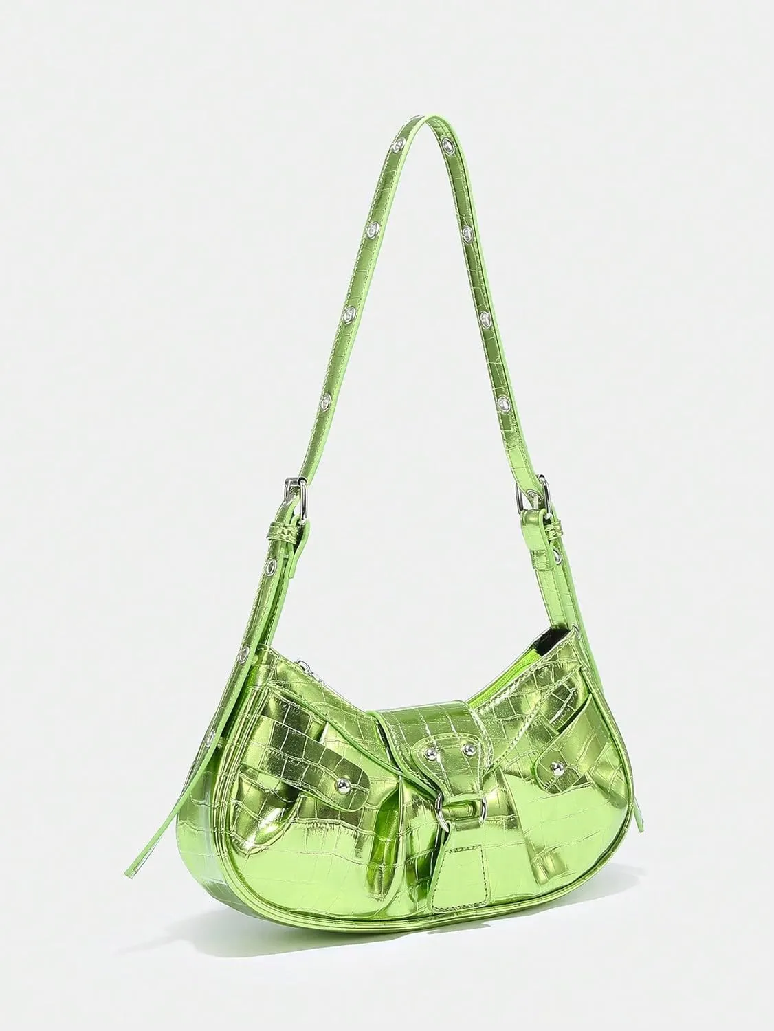 SweatyRocks Women's Buckle Leather Crocodile Embossed Zipper Handbag Shoulder Bag with Adjustable Strap