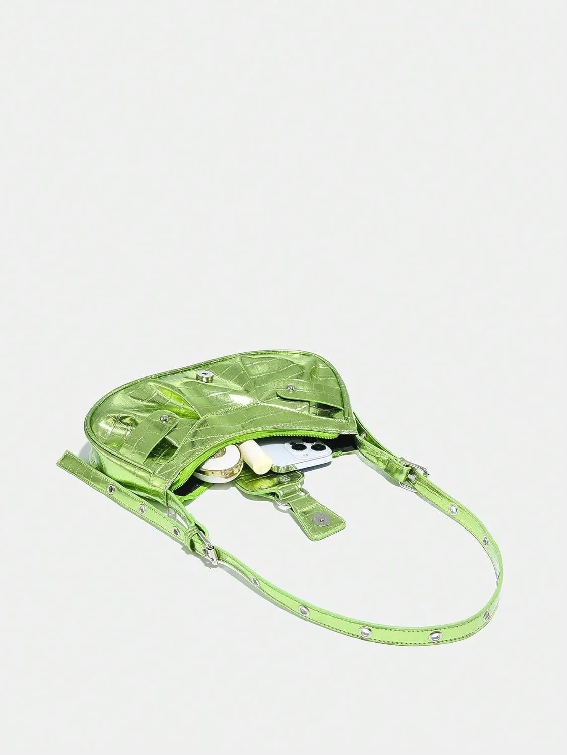 SweatyRocks Women's Buckle Leather Crocodile Embossed Zipper Handbag Shoulder Bag with Adjustable Strap