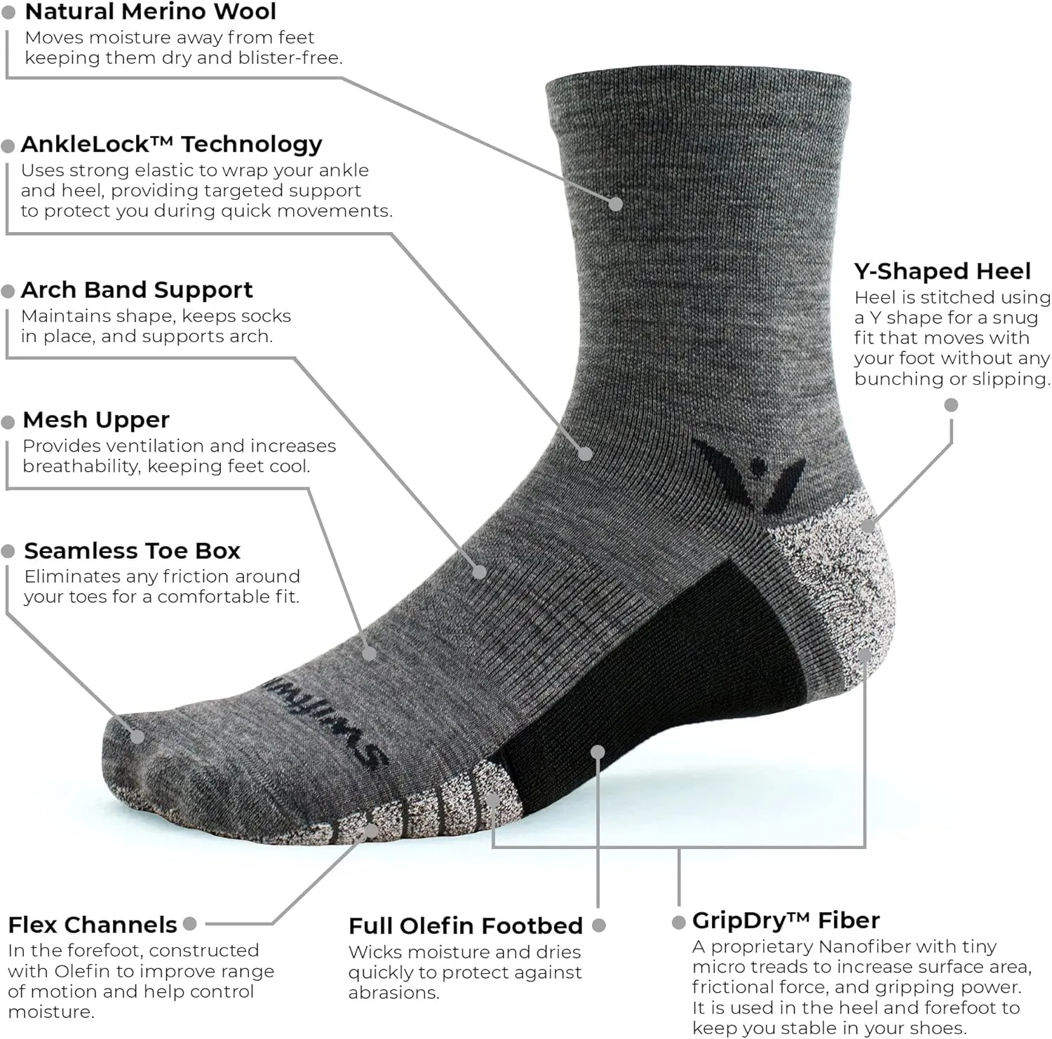 Swiftwick - FLITE XT TRAIL Mid-Crew Socks, Trail Running and Hiking Socks