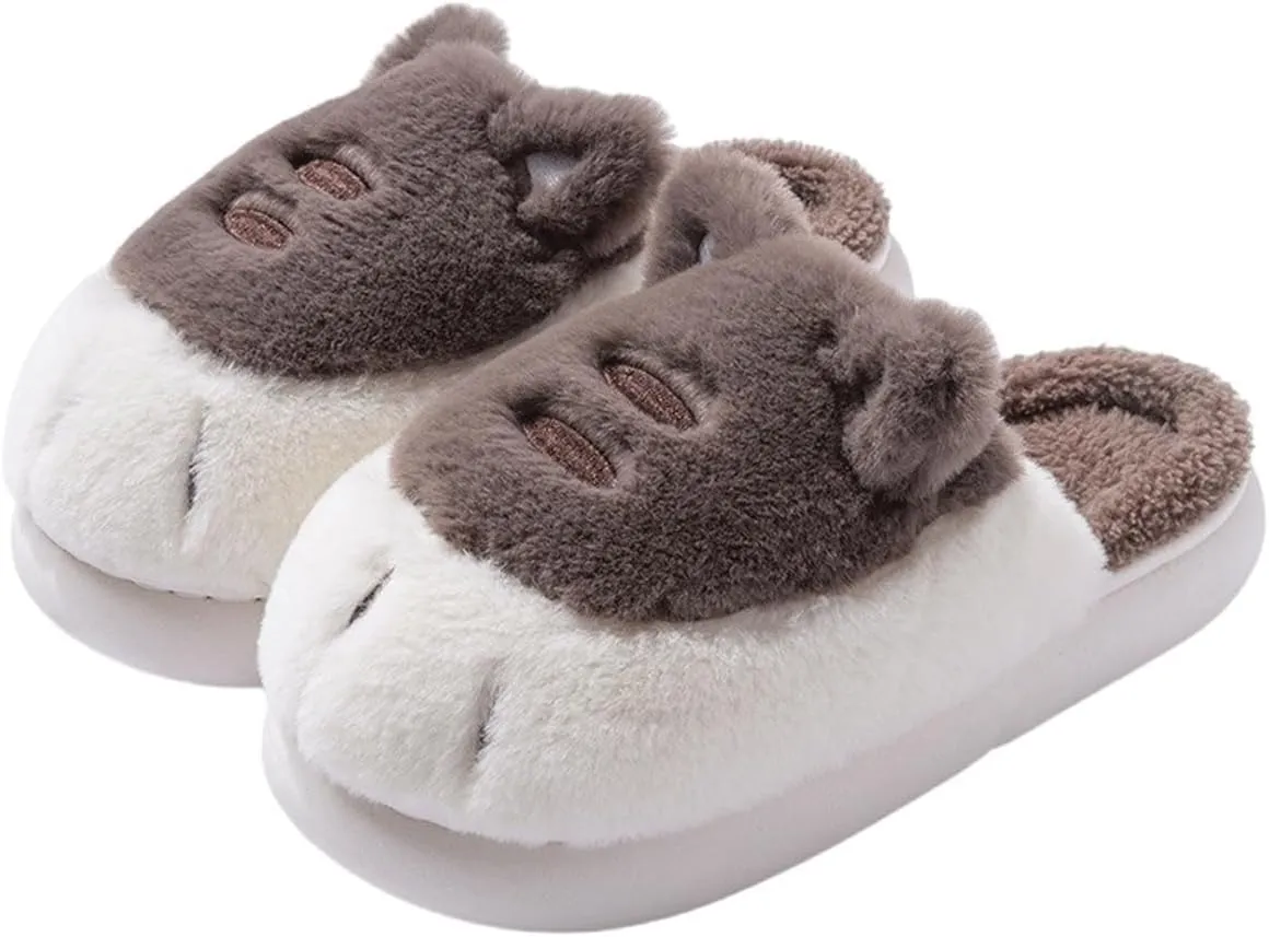 SYALEO Cute Animal Paw Slippers Kawaii Cartoon Tiger Claw Soft Plush Slippers Winter Warm Fuzzy House Shoes Indoor Home Fur Slippers for Women Men Kids
