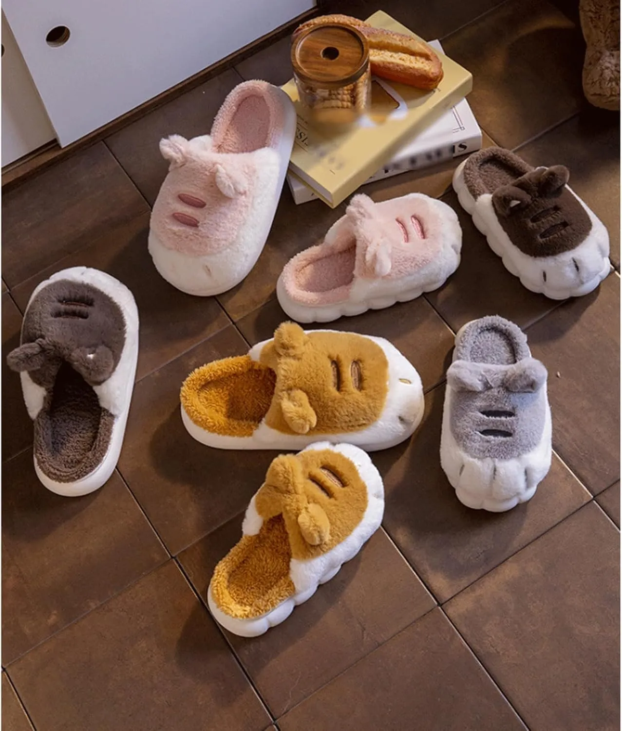 SYALEO Cute Animal Paw Slippers Kawaii Cartoon Tiger Claw Soft Plush Slippers Winter Warm Fuzzy House Shoes Indoor Home Fur Slippers for Women Men Kids