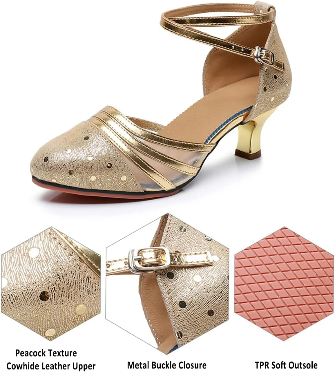TangDao Women’s Latin Dance Shoes, Cowhide Leather Salsa Ballroom Dance Shoes Outdoor, 2.1” Heels Performance Shoes