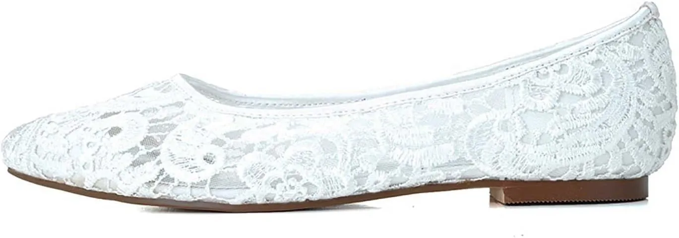 TarfiC Ivory Lace Mesh Satin Bridal Wedding Shoes for Women Comfortable Flats Dressy Pointy Toe Pumps