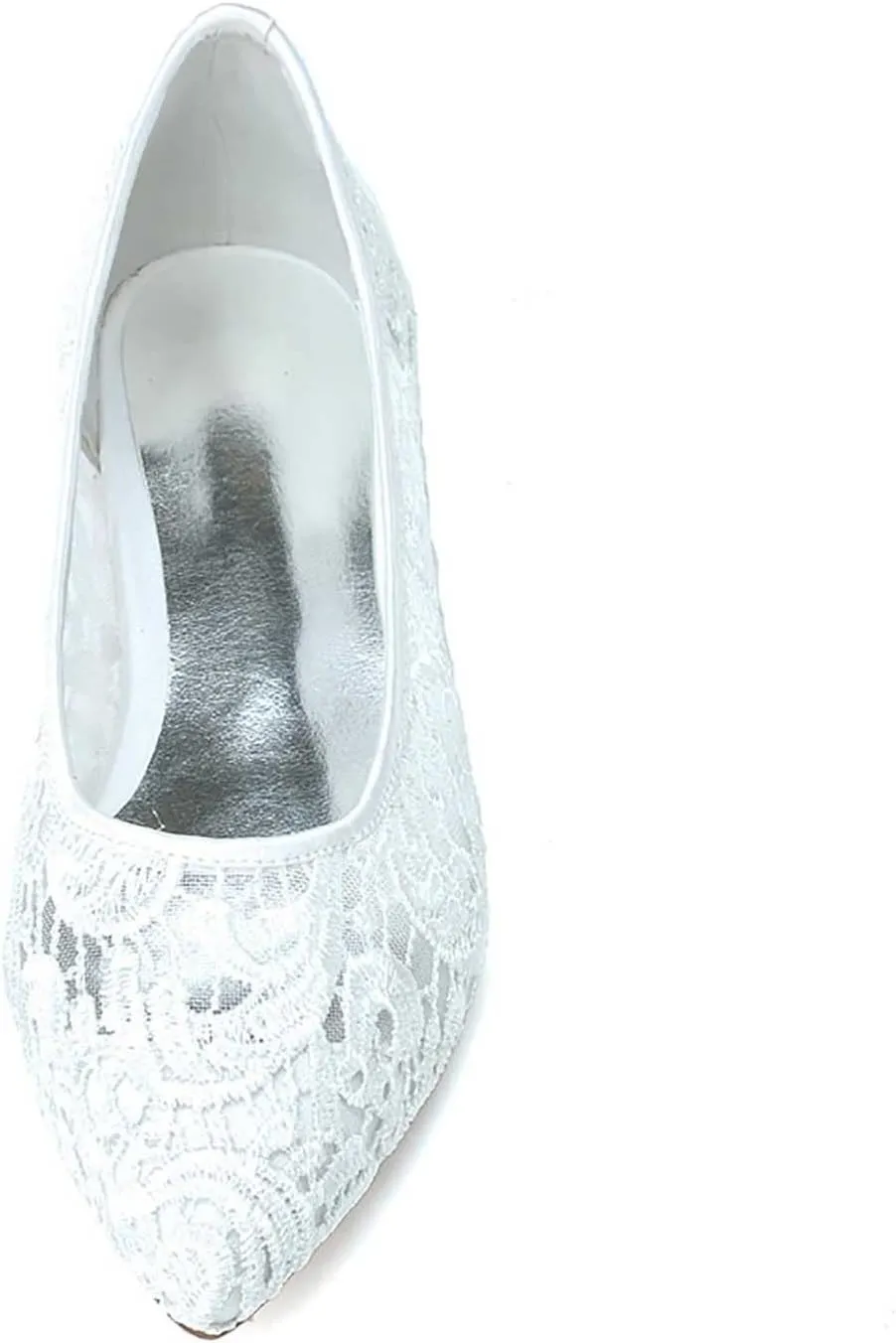 TarfiC Ivory Lace Mesh Satin Bridal Wedding Shoes for Women Comfortable Flats Dressy Pointy Toe Pumps