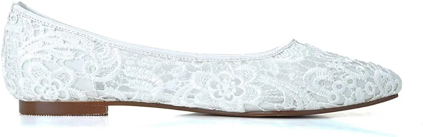 TarfiC Ivory Lace Mesh Satin Bridal Wedding Shoes for Women Comfortable Flats Dressy Pointy Toe Pumps