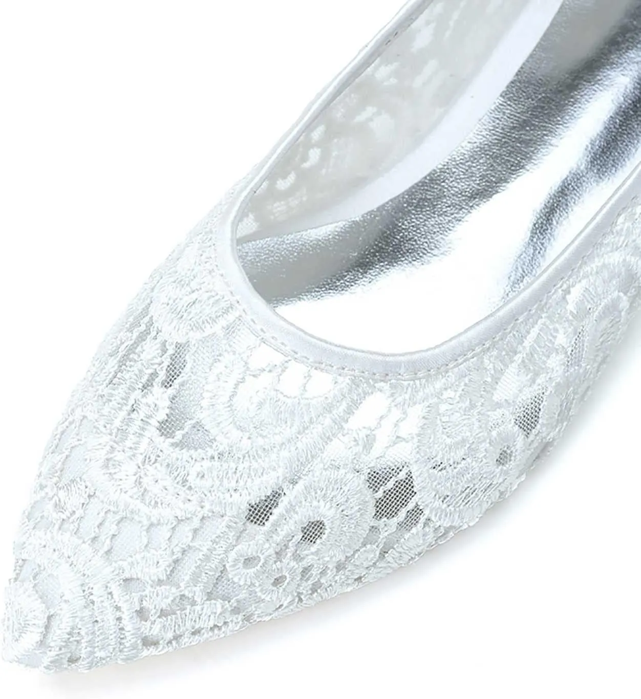 TarfiC Ivory Lace Mesh Satin Bridal Wedding Shoes for Women Comfortable Flats Dressy Pointy Toe Pumps