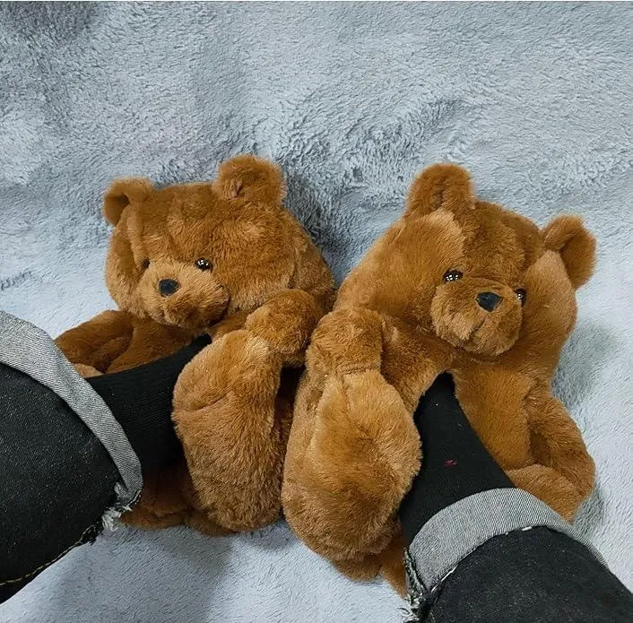 Teddy Bear Plush Slippers – Soft Indoor Animal Slippers for Comfort