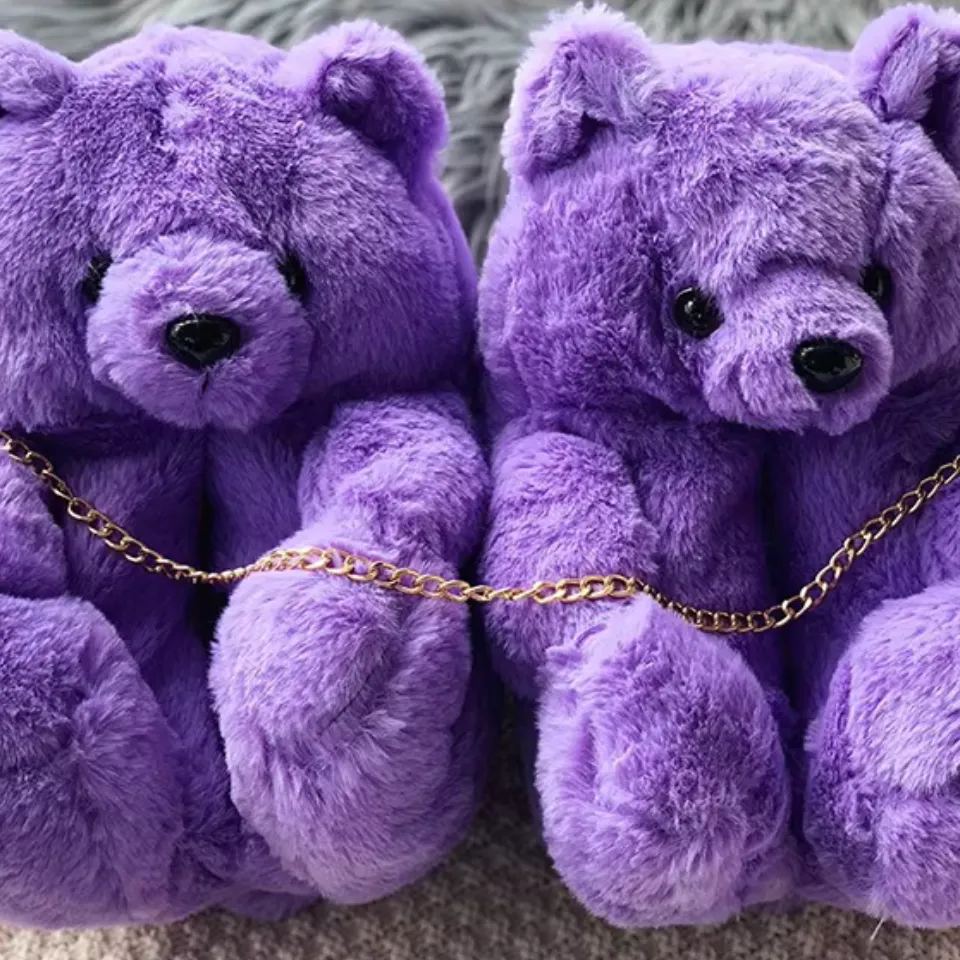 Teddy Bear Plush Slippers – Soft Indoor Animal Slippers for Comfort