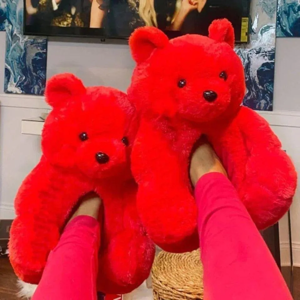 Teddy Bear Plush Slippers – Soft Indoor Animal Slippers for Comfort