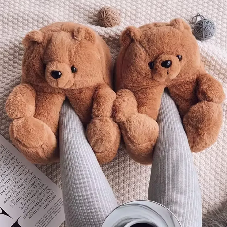Teddy Bear Plush Slippers – Soft Indoor Animal Slippers for Comfort