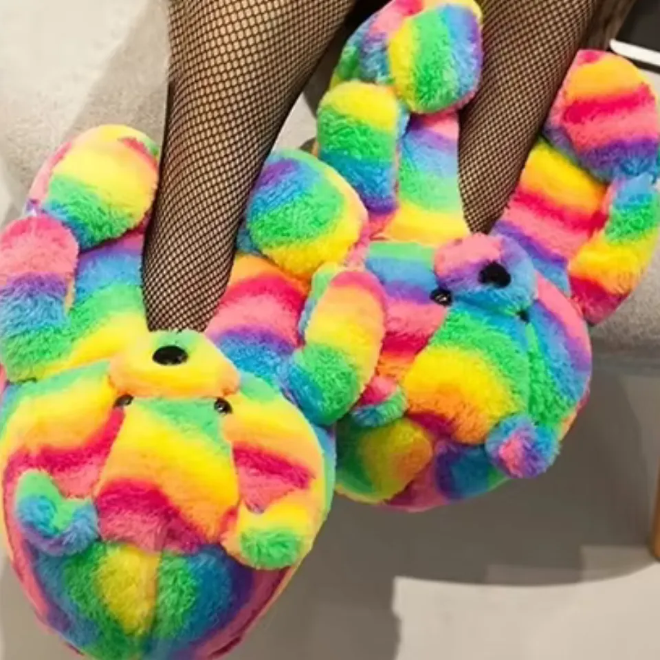 Teddy Bear Plush Slippers – Soft Indoor Animal Slippers for Comfort