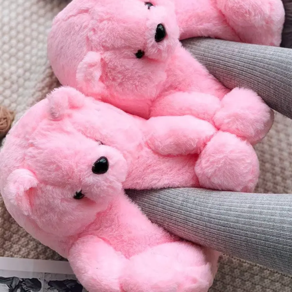 Teddy Bear Plush Slippers – Soft Indoor Animal Slippers for Comfort