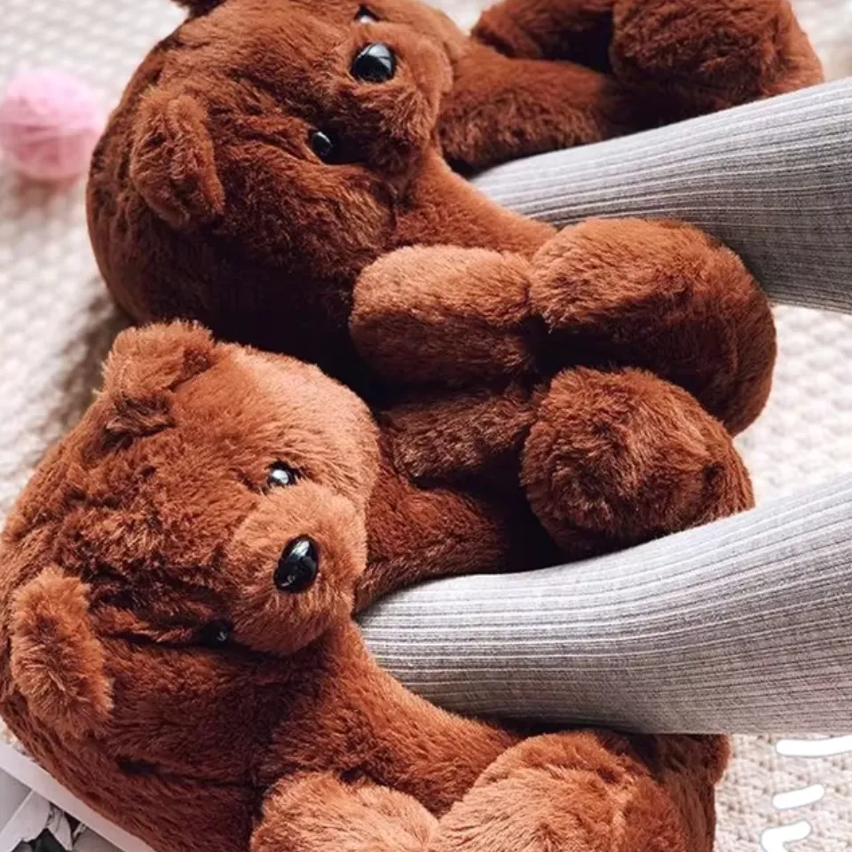 Teddy Bear Plush Slippers – Soft Indoor Animal Slippers for Comfort