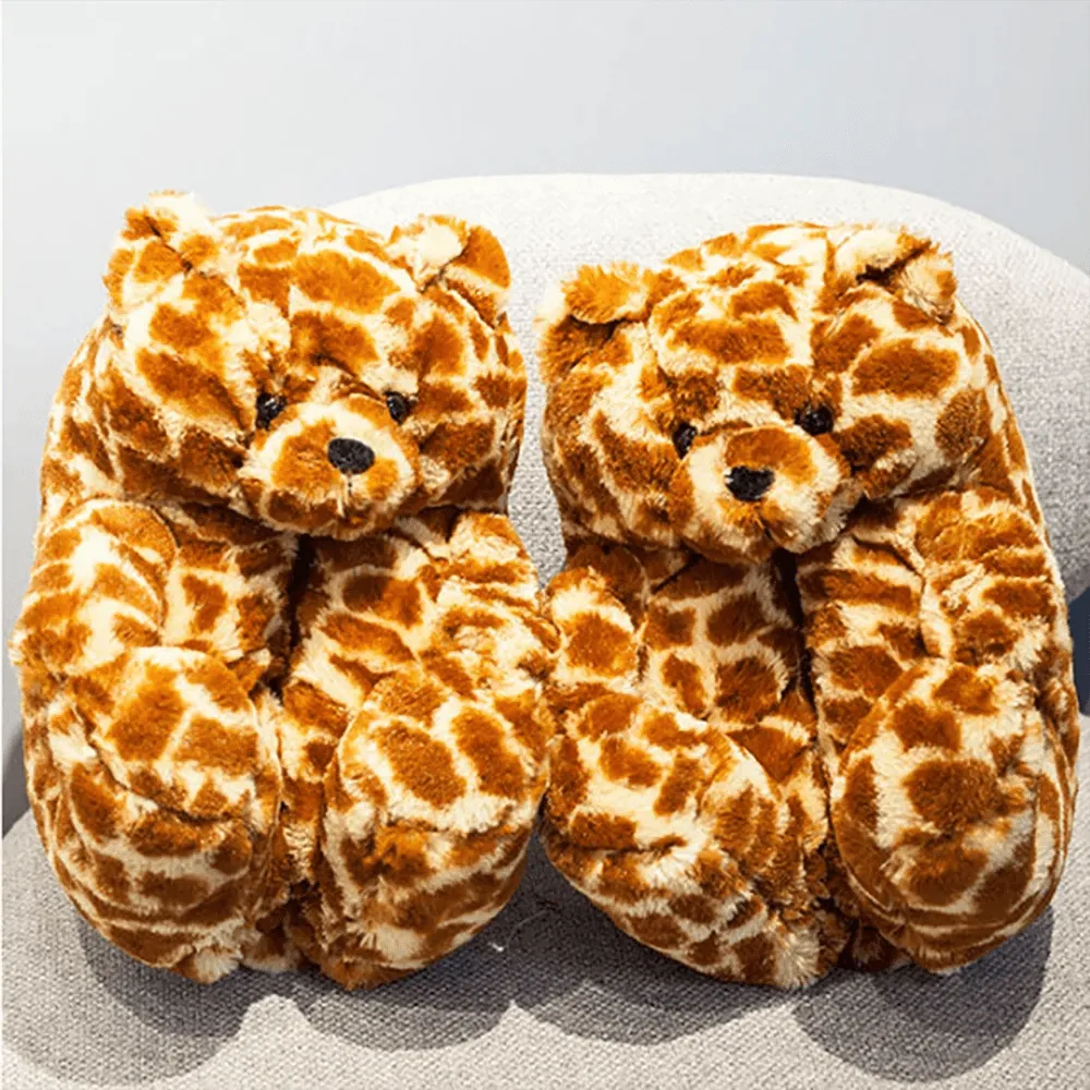Teddy Bear Plush Slippers – Soft Indoor Animal Slippers for Comfort