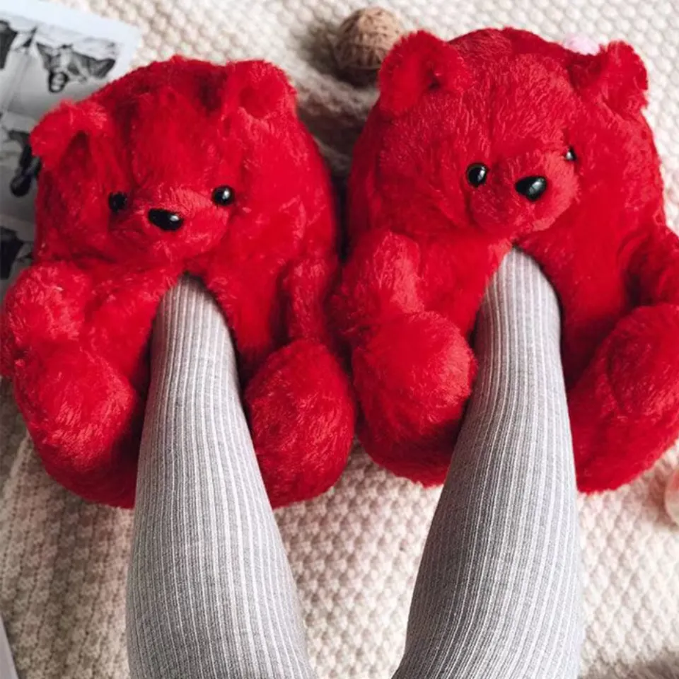 Teddy Bear Plush Slippers – Soft Indoor Animal Slippers for Comfort