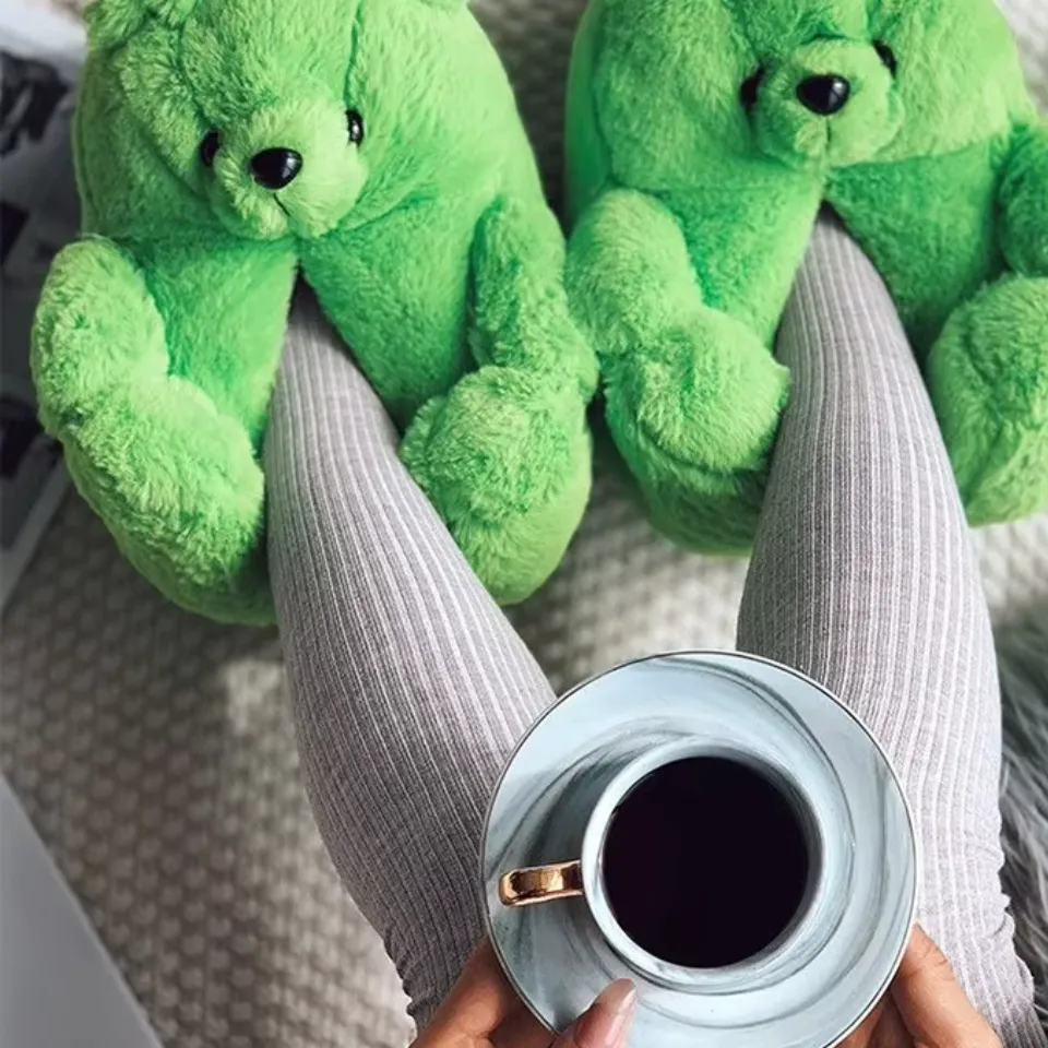 Teddy Bear Plush Slippers – Soft Indoor Animal Slippers for Comfort