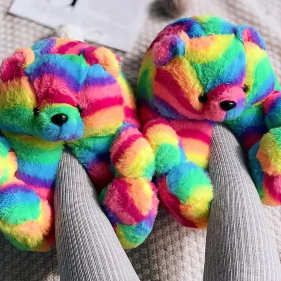 Teddy Bear Plush Slippers – Soft Indoor Animal Slippers for Comfort