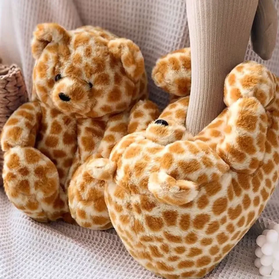 Teddy Bear Plush Slippers – Soft Indoor Animal Slippers for Comfort