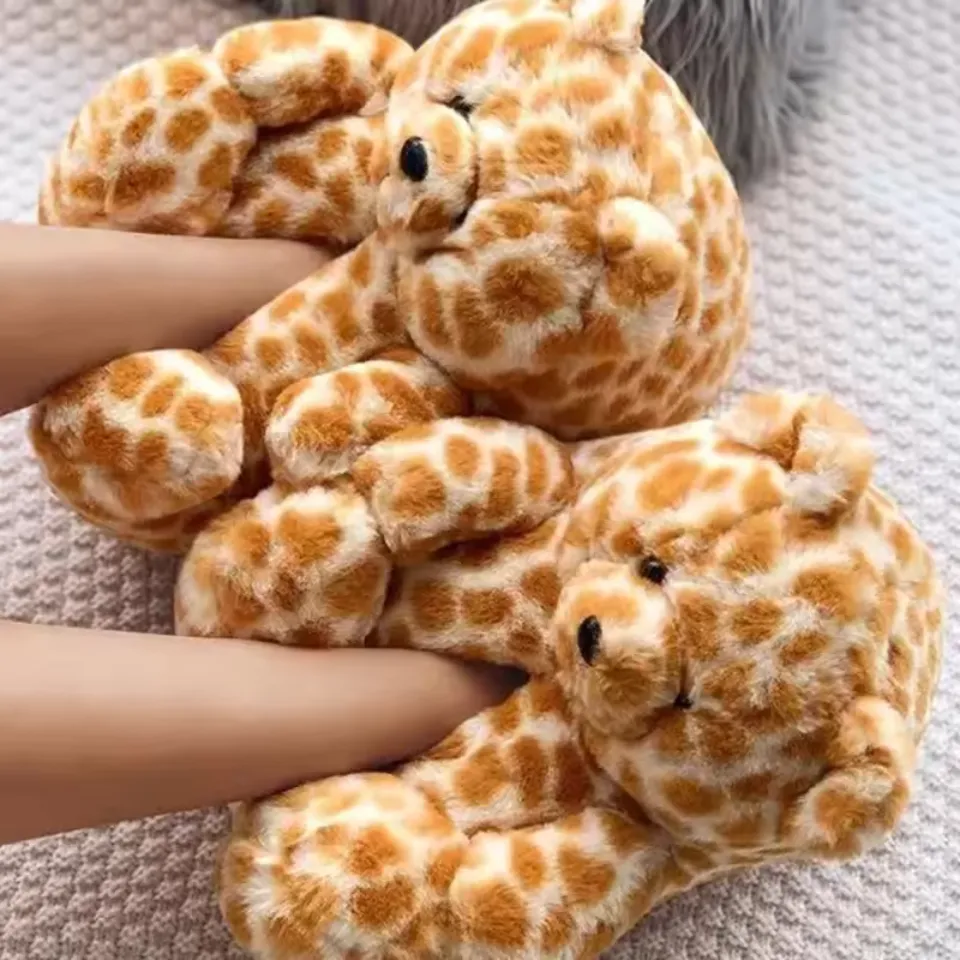 Teddy Bear Plush Slippers – Soft Indoor Animal Slippers for Comfort
