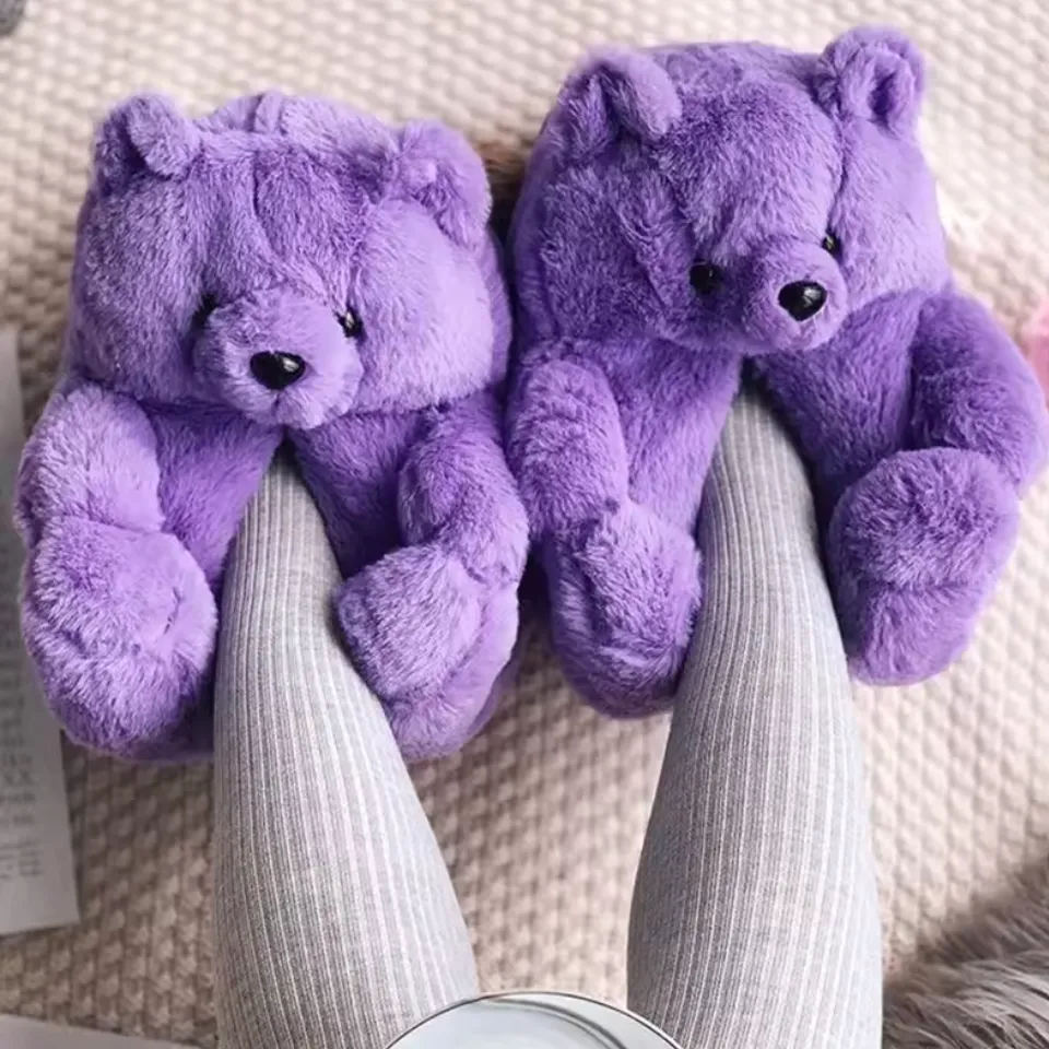Teddy Bear Plush Slippers – Soft Indoor Animal Slippers for Comfort