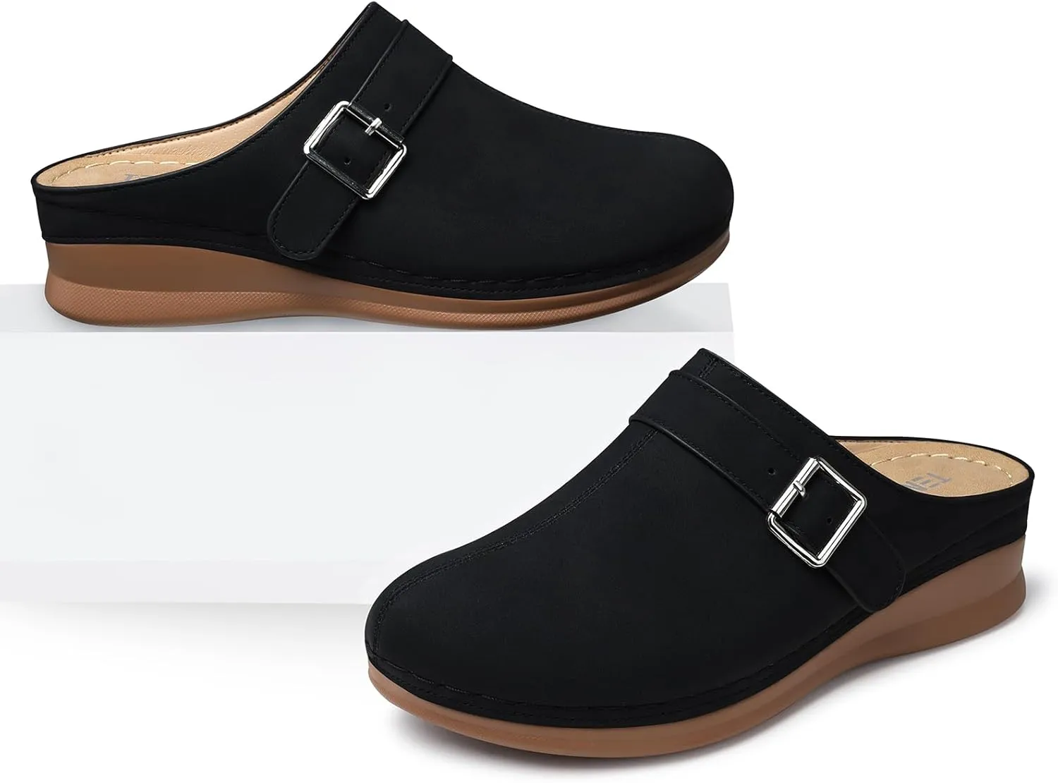 TEMOFON Clogs for Women Slip on Mules: Walking Comfortable, Non Slip, Closed Toe Sandals, Casual Summer Shoes Black Navy Brown Size 5-11