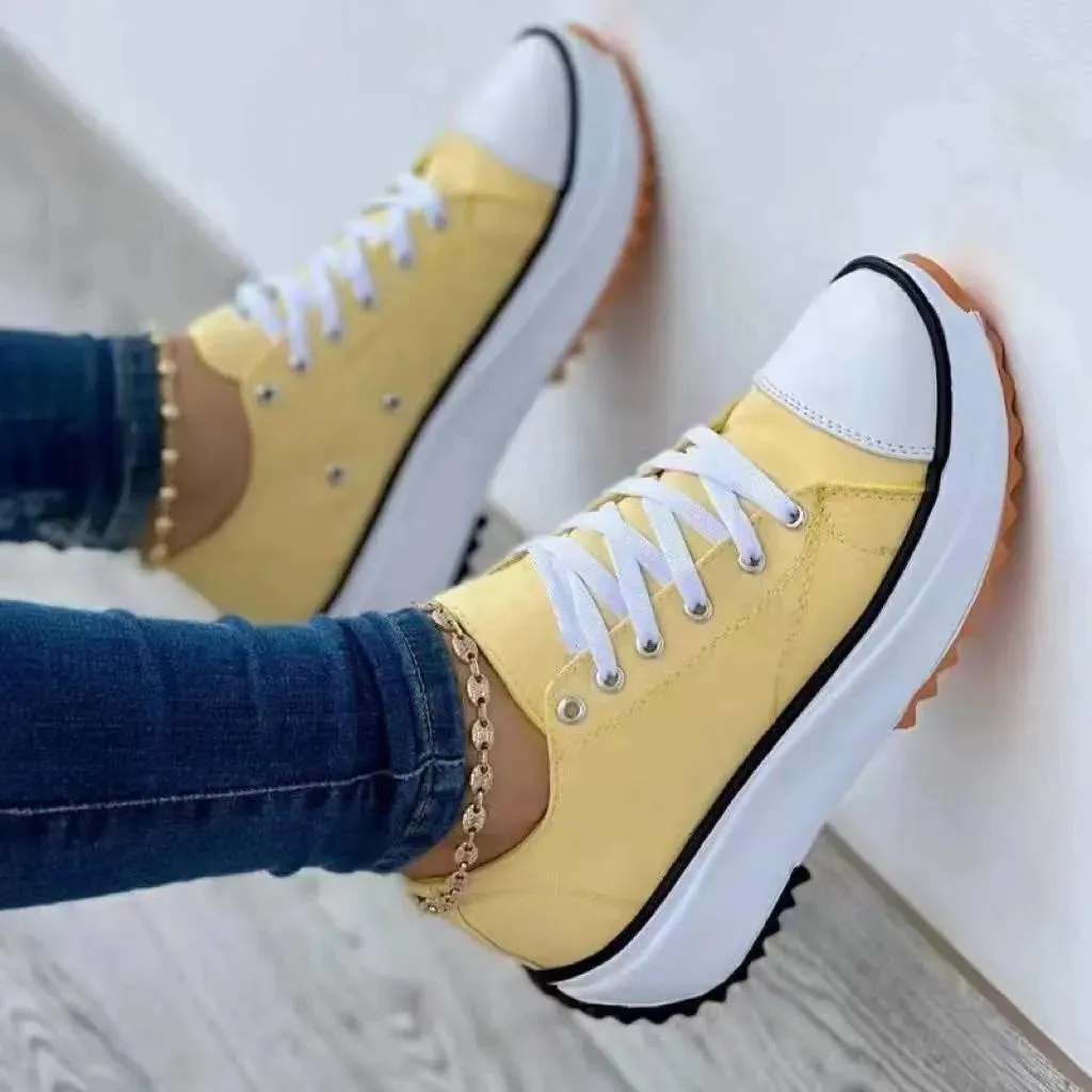 Tennis Shoes for Women Canvas Platform Sneakers Gym Sport Shoes Flat Lace-Up Sneakers Adult Woman Walking Shoes Tenis Feminino