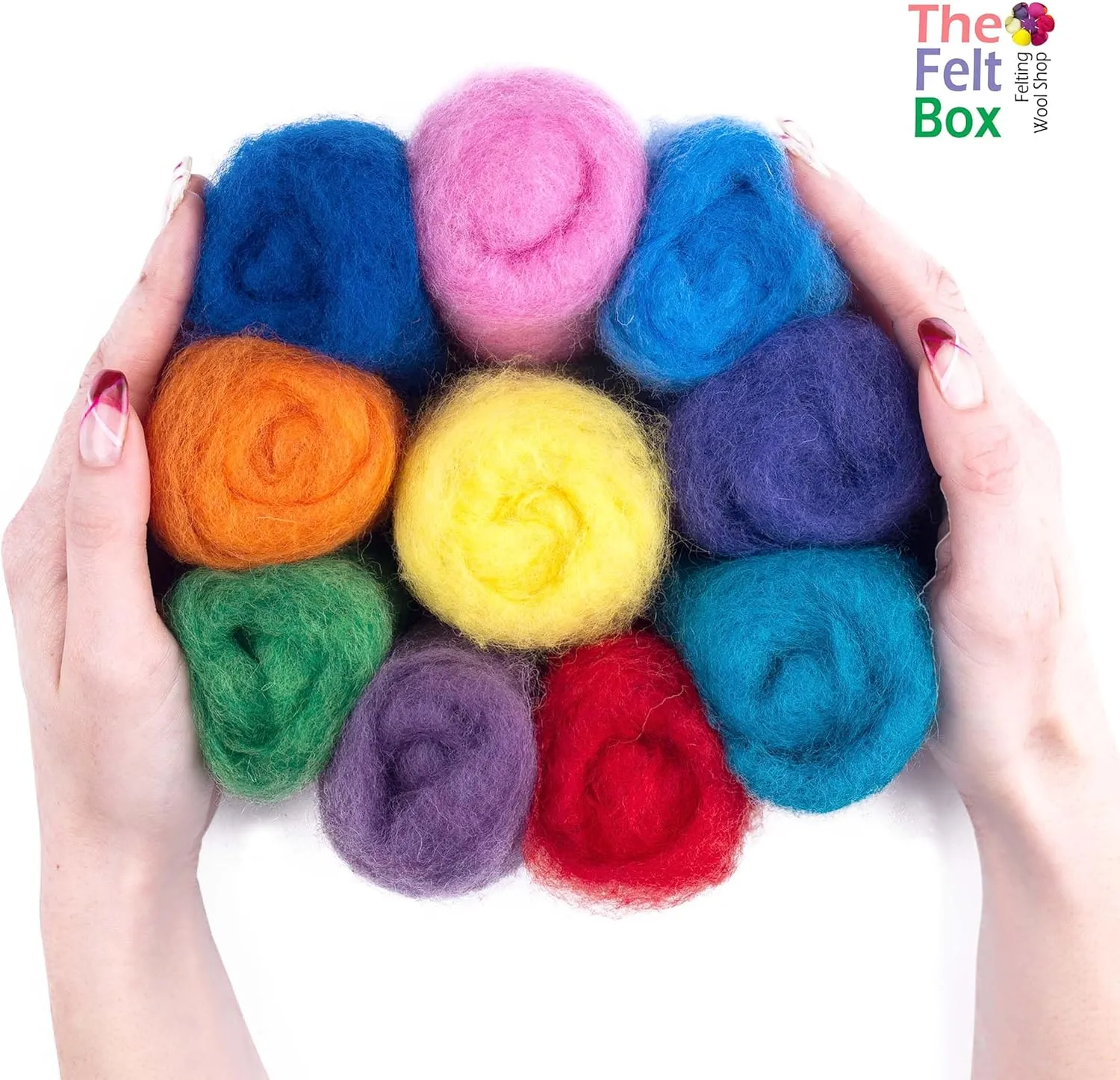 The Felt Box Needle Felting Wool Short Fiber Carded Batts Shade Pack 100 Grams 3.5 Oz -Bright
